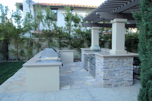 © Scott Cohen Stonework Decorative Concrete BBQ Beverage Center    Pergola Grill Embeds Outdoor Sink 2